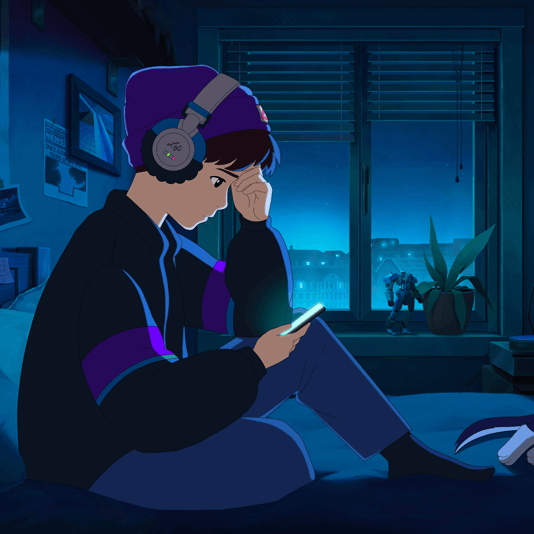 Lofi Boy sitting at his desk