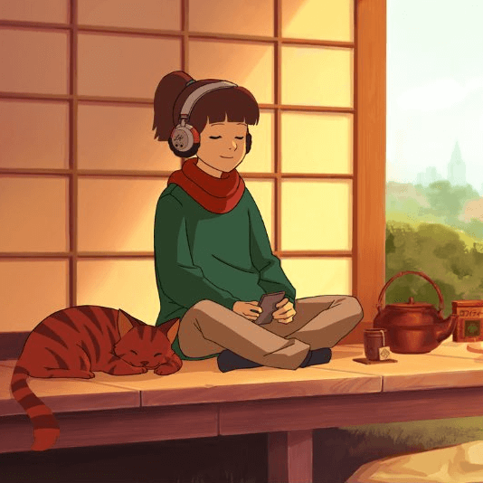 Lofi Girl sitting outside