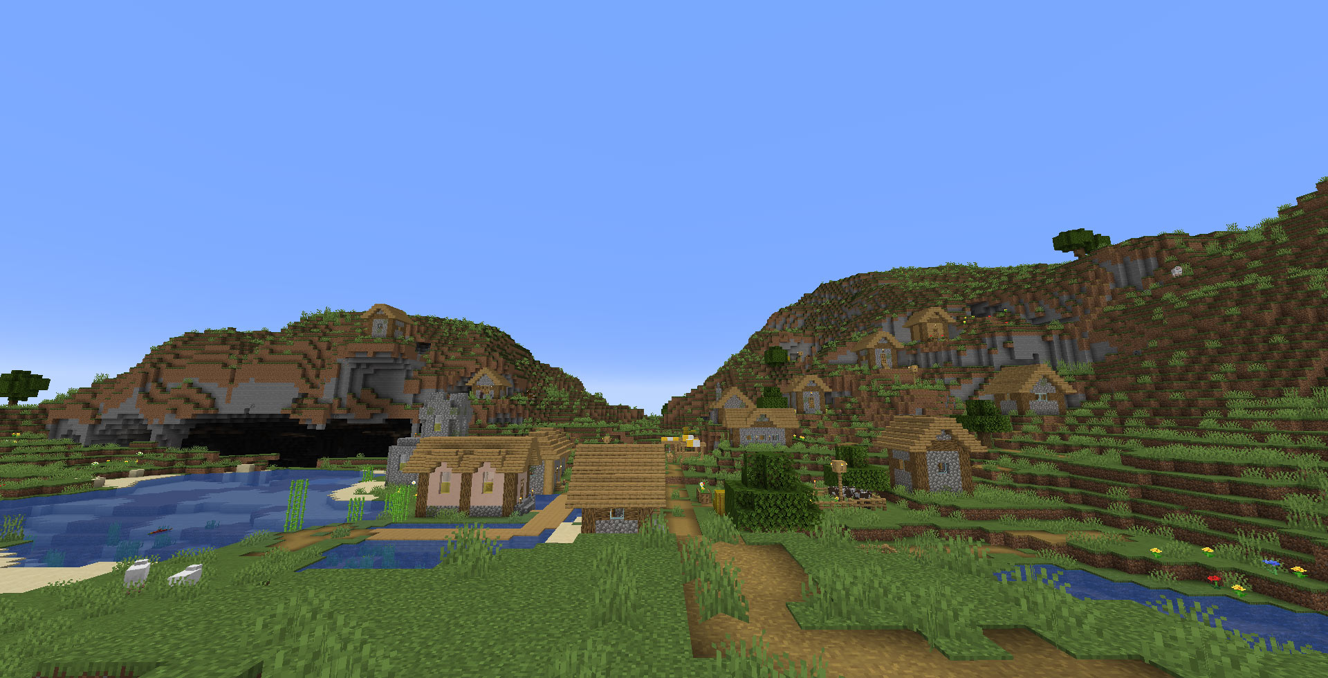 Background of a Minecraft village from a cave